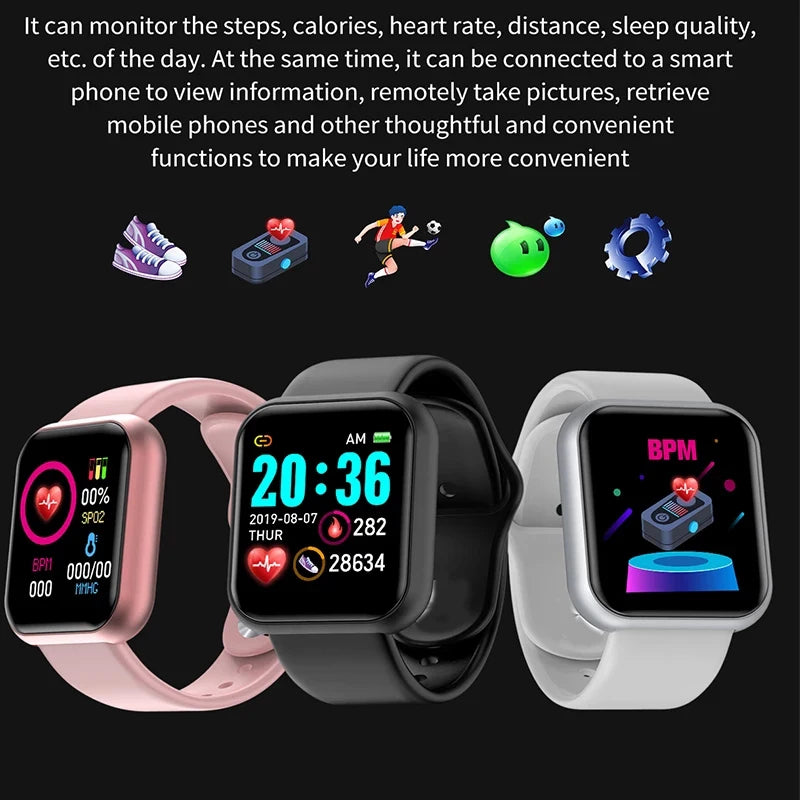 10Pcs D20 Smart Watch for Men Women Smartwatch Y68 Fitness Tracker Sports Heart Rate Monitor Wristwatch for IOS Android