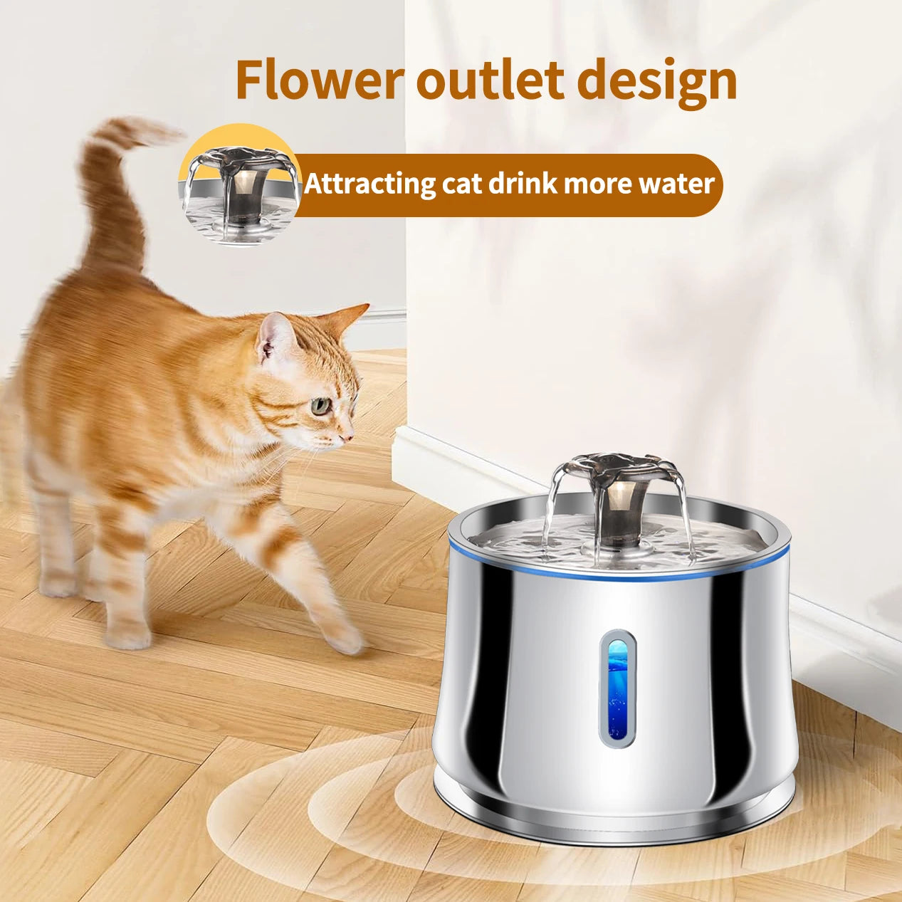 2.5L Cat Drinking Fountain Automatic Stainless Steel Pet Cats Water Dispenser Ultra-quiet Pump Drink Foutain For Multiple Pets