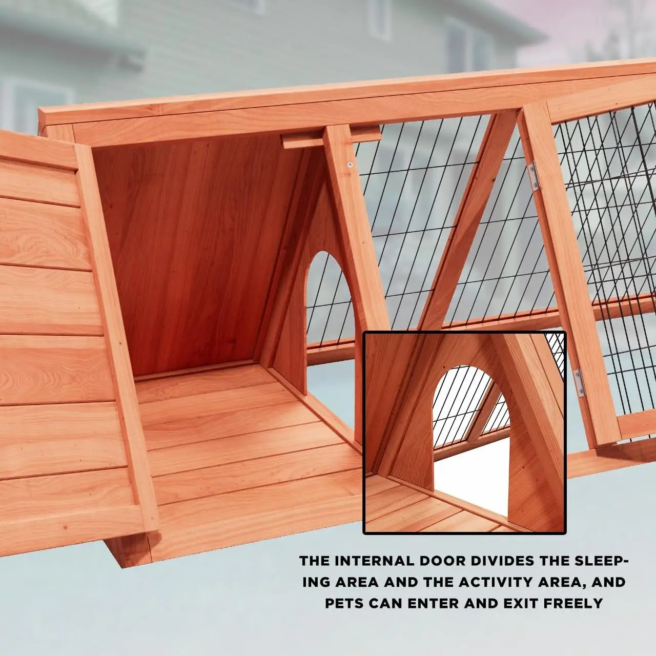 Rabbit Hutch Small Chicken Coop Outdoo Wooden with 2 Door & Run Cage Push-Pull Tray Ventilating Wire A-Frame Design Animal