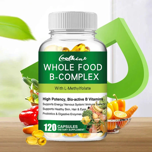Whole Food B-Complex Capsules - Energy and Immune Support, Help Improve Digestion, Reduce Stress, Nervous System Health