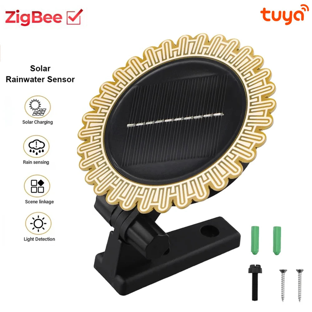 Tuya Smart Zigbee Rain Sensor Solar Powered Outdoor Light Detector IP66 Waterproof Remote Control for Home Automation