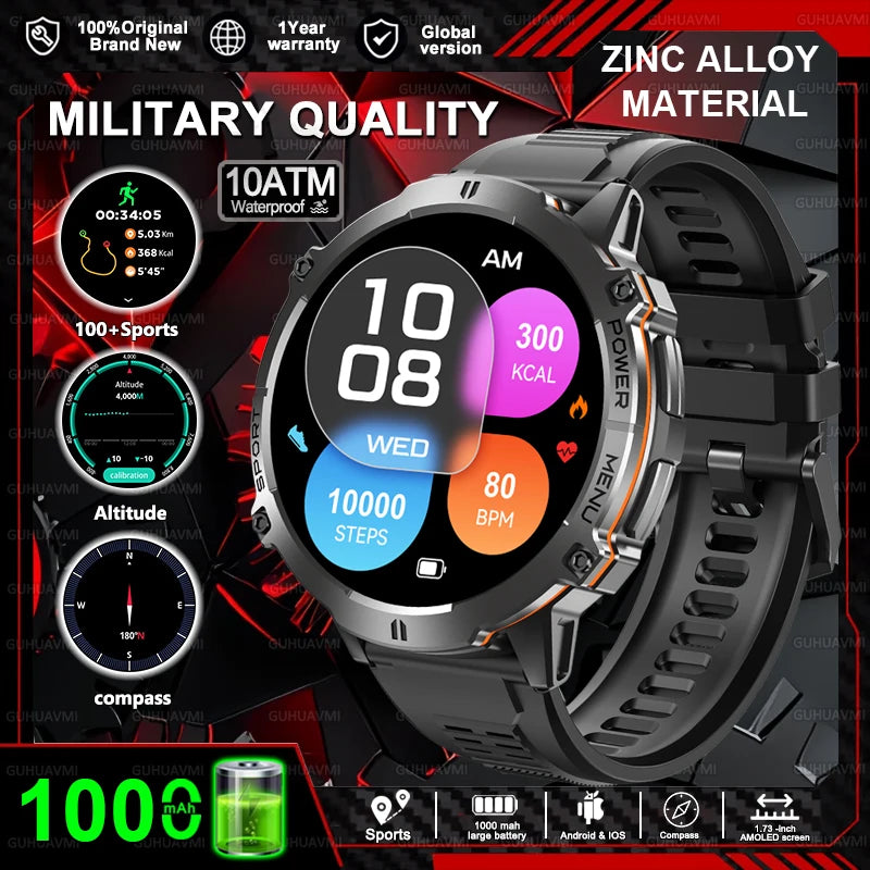 New T-REX3 Outdoor Smart Watch 1.73 inch AMOLED 1000mAh Large Battery Compass 10ATM Waterproof Call Sports Men Fitness Bracelet