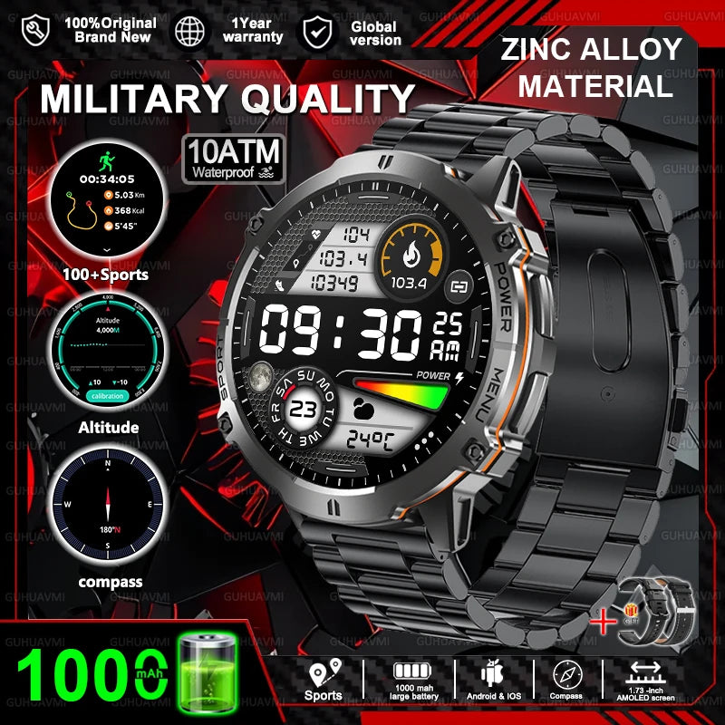 New T-REX3 Outdoor Smart Watch 1.73 inch AMOLED 1000mAh Large Battery Compass 10ATM Waterproof Call Sports Men Fitness Bracelet