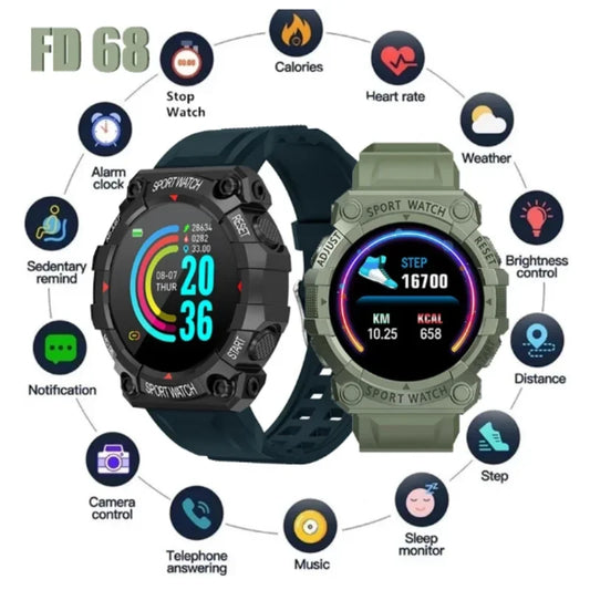 Android iOS Smartwatch FD68S for Men Women - Waterproof Touch Screen Fitness Tracker Bluetooth Sport Bracelet Wristwatch