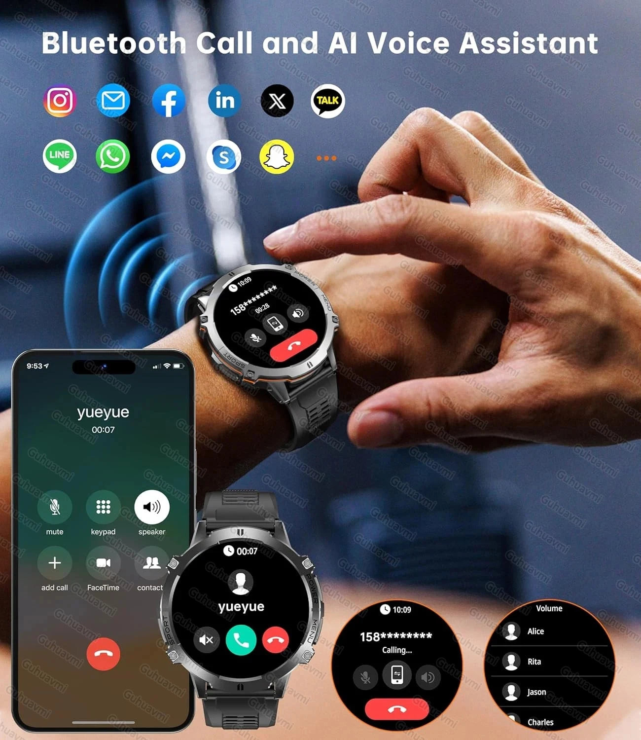 New T-REX3 Outdoor Smart Watch 1.73 inch AMOLED 1000mAh Large Battery Compass 10ATM Waterproof Call Sports Men Fitness Bracelet