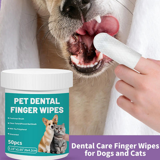 50pcs Pet Teeth Cleaning Wipes Dental Finger Wipes Disposable Gentle Teeth Cleaning Pads Bad Breath Remover for Dogs Cats