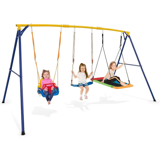 660 lbs Swing Sets for Backyard 3in1 Heavy Duty Extra Large Metal Frame with Platform Swing Belt Swing Baby Swing Indoor Outdoo