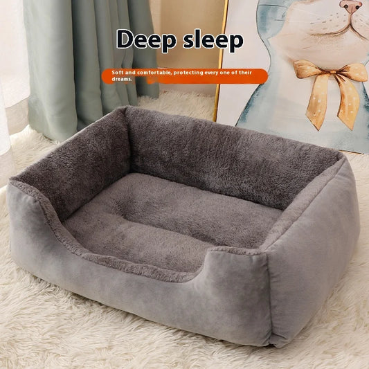 Thickened Warm Winter Cat Bed with Removable Cover Reversible Plush Pet Cushion for Puppy Kitten Non-Slip Washable Dog Ma