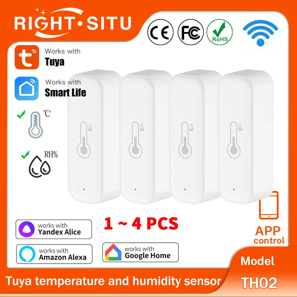 1~4pcs Tuya WiFi Temperature Humidity Sensor APP Remote Control For Smart Home via SmartLife Work With Yandex Alexa