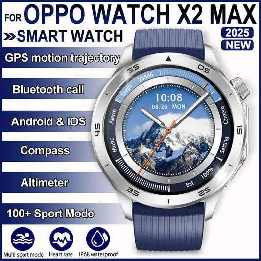 For OPPO Watch X2 Sports Smart Watch Men HD Screen GPS tracker Compass Bluetooth call Heart rate Waterproof Smart Watch 2025 NEW