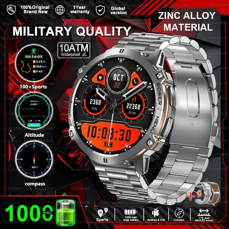 New T-REX3 Outdoor Smart Watch 1.73 inch AMOLED 1000mAh Large Battery Compass 10ATM Waterproof Call Sports Men Fitness Bracelet
