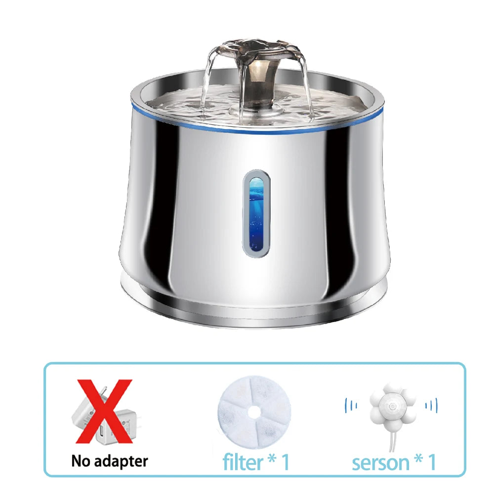 2.5L Cat Drinking Fountain Automatic Stainless Steel Pet Cats Water Dispenser Ultra-quiet Pump Drink Foutain For Multiple Pets