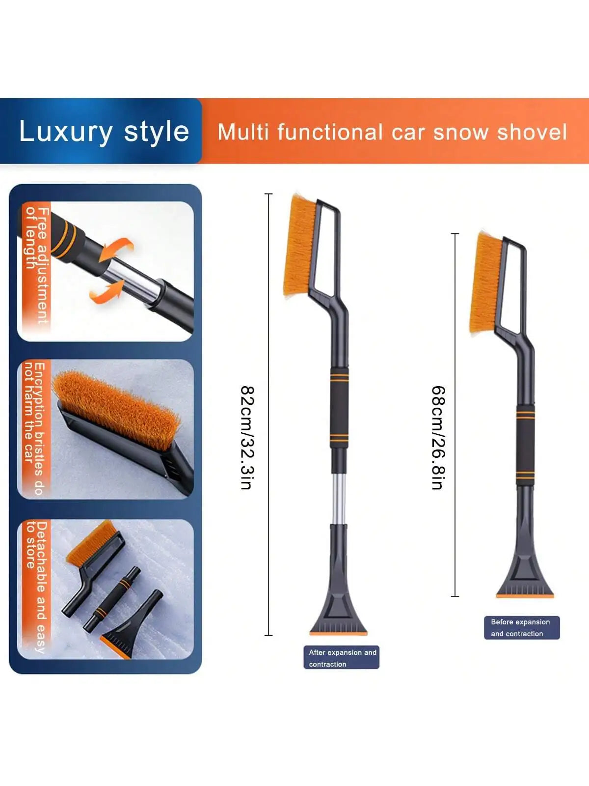 Multi-Functional Car Snow Brush, Detachable Car Snow Brush, Car Snow Shovel, Vehicle-Mounted Ice Scraper