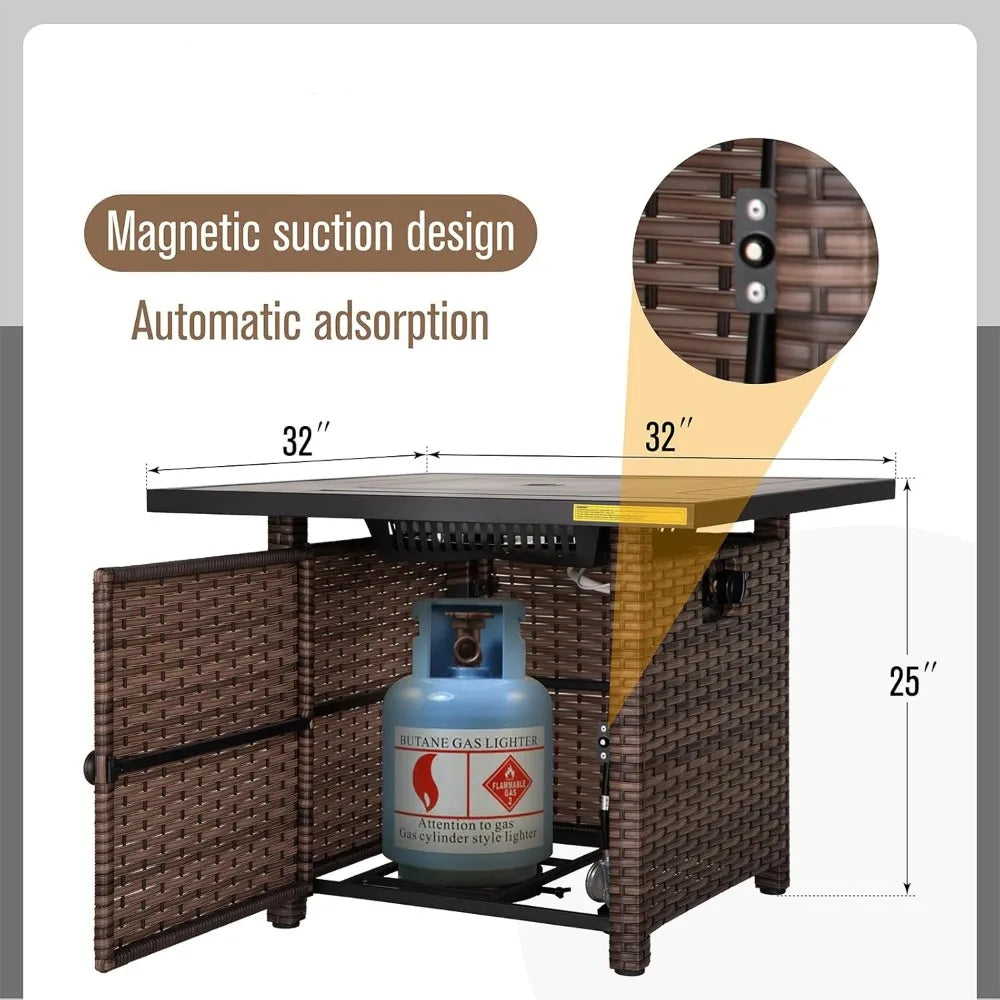 Green Party 32 Inch Gas Fire Pit Table 50,000 BTU Square Outdoor Propane Rattan Fire Pit Table Fireplace for Patio Garden Outdoo