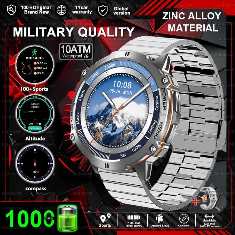 New T-REX3 Outdoor Smart Watch 1.73 inch AMOLED 1000mAh Large Battery Compass 10ATM Waterproof Call Sports Men Fitness Bracelet