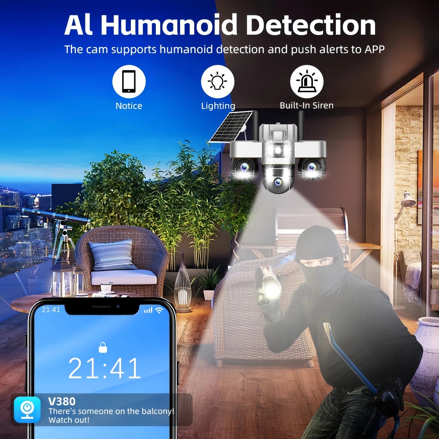 Triple Lens Solar IP 4G Camera 15MP Three Screen 3Motorized PTZ Camera Solar Panel Color Night Vision Human Tracking Outdoo CCTV