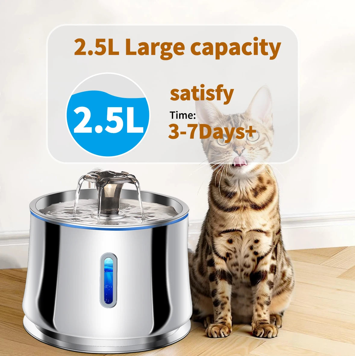 2.5L Cat Drinking Fountain Automatic Stainless Steel Pet Cats Water Dispenser Ultra-quiet Pump Drink Foutain For Multiple Pets