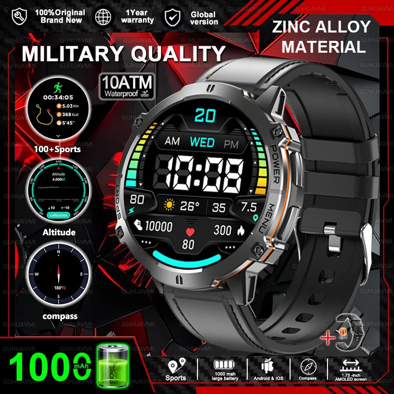 New T-REX3 Outdoor Smart Watch 1.73 inch AMOLED 1000mAh Large Battery Compass 10ATM Waterproof Call Sports Men Fitness Bracelet
