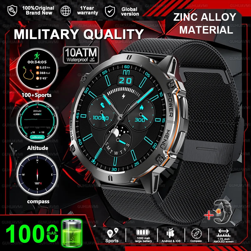 New T-REX3 Outdoor Smart Watch 1.73 inch AMOLED 1000mAh Large Battery Compass 10ATM Waterproof Call Sports Men Fitness Bracelet