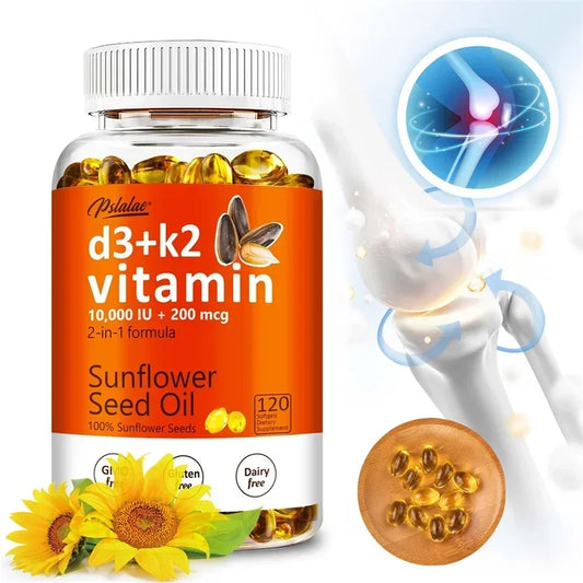 Vitamin D3+K2 Capsules - Help Regulate Calcium Metabolism, Supports Teeth, Bones, Heart Health, Joint Health, Immunity