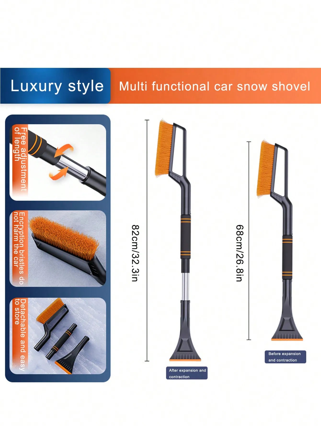 Multi-Functional Car Snow Brush, Detachable Car Snow Brush, Car Snow Shovel, Vehicle-Mounted Ice Scraper