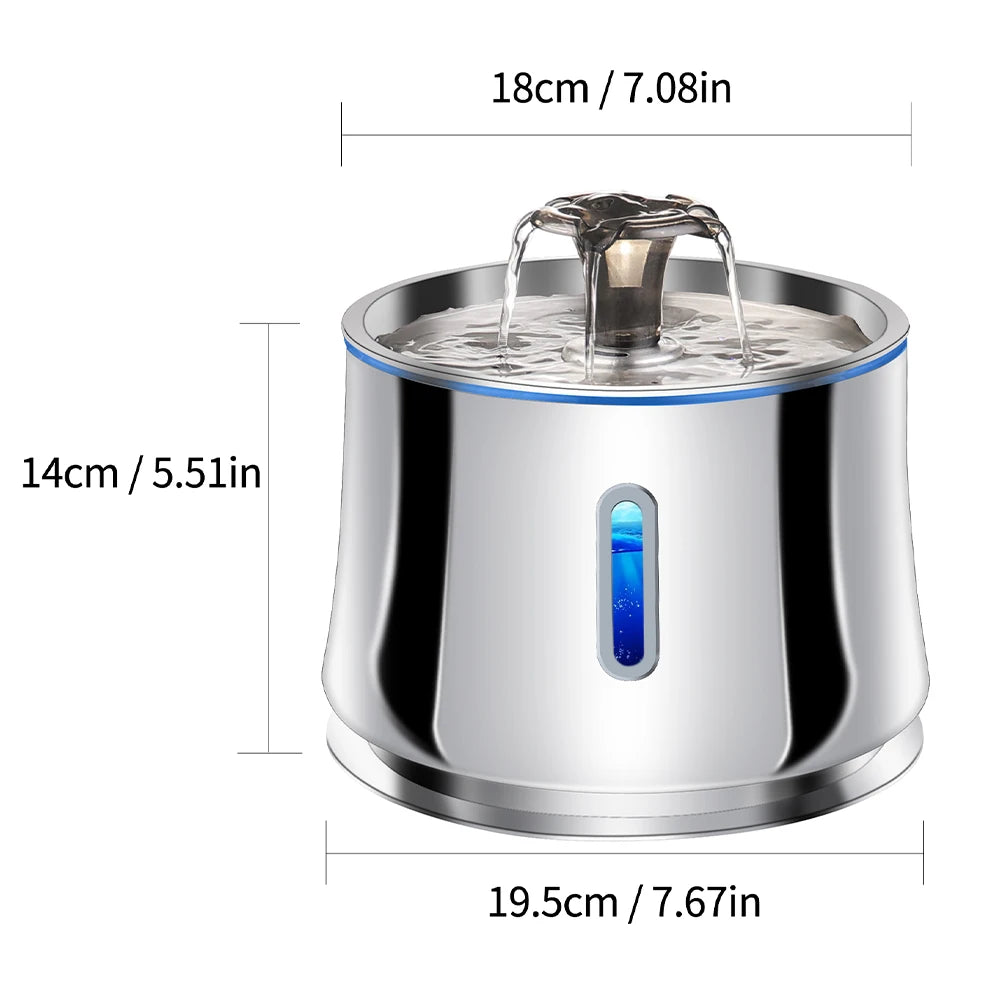 2.5L Cat Drinking Fountain Automatic Stainless Steel Pet Cats Water Dispenser Ultra-quiet Pump Drink Foutain For Multiple Pets