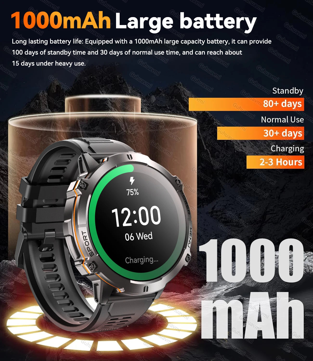 New T-REX3 Outdoor Smart Watch 1.73 inch AMOLED 1000mAh Large Battery Compass 10ATM Waterproof Call Sports Men Fitness Bracelet