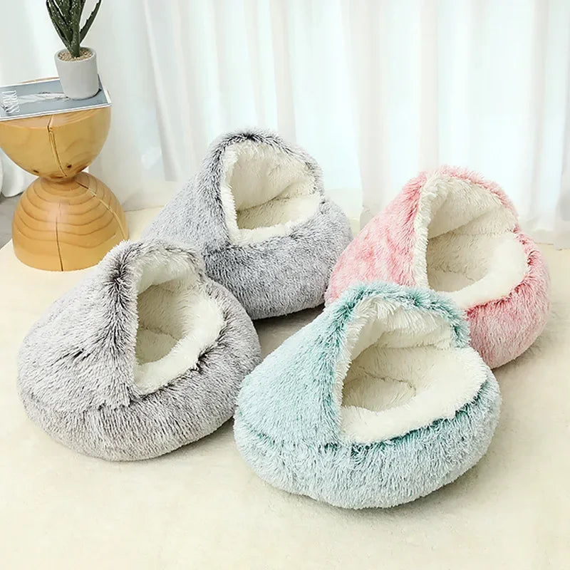 Winter Plush Pet Cat Bed Round Cat Cushion Cat House 2 In 1 Warm Cats Basket Pet Sleep Bag Kitten Nest Kennel for Small Dog Cats